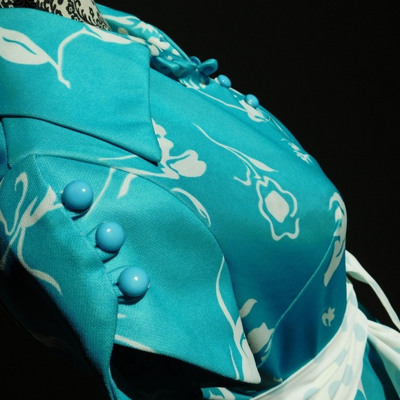 Vintage flare blue floral rockabilly swing dress - Picture 3 of 8